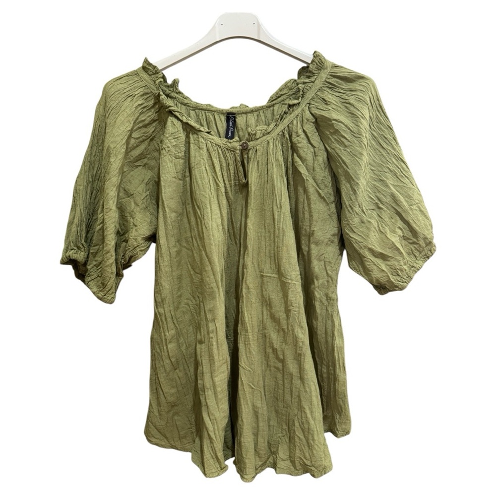 Black Swan Olive Green Women's Crinkle Peasant Top Sz S/M
